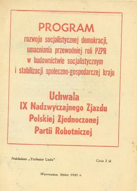 Program rozwoju socjalistycznej demokracji, umacniania przewodniej roli PZPR w budownictwie socja...