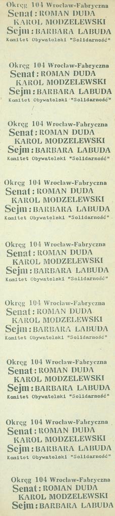 Okręg 104 Wrocław-Fabryczna. Senat: Roman Duda, Karol Modzelewski, Sejm: Barbara Labuda