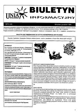 Biuletyn Informacyjny Unii Wolności - nr 5 (40)