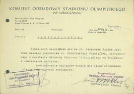 Zaświadczenie Odbudowy Stadionu Olimpijskiego we Wrocławiu