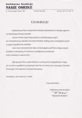 Gratulacje [dot. wyboru na radnego]