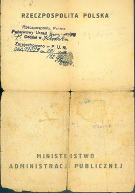 Zaświadczenie przesiedleńcze Nr 2027/05/45