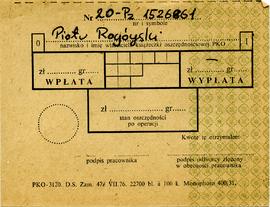 Dowód wpłaty/wypłaty na książeczkę oszczędnościową PKO