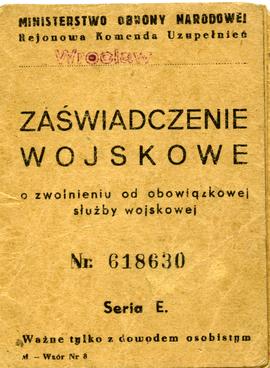 Zaświadczenie wojskowe o zwolnieniu od obowiązkowej służby wojskowej