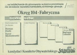 Okręg 104 Fabryczna - kandydaci Komitetu Obywatelskiego Solidarność