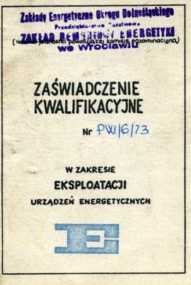 Zaświadczenie kwalifikacyjne w zakresie eksploatacji urządzeń energetycznych