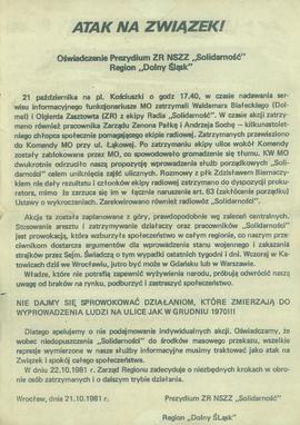 Atak na związek! Oświadczenie Prezydium ZR NSZZ Solidarność Region Dolny Śląsk