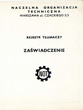 Zaświadczenie - Rejestr Tłumaczy