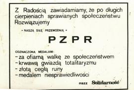 Z Radością zawiadamiamy, że ... rozwiązujemy ... PZPR